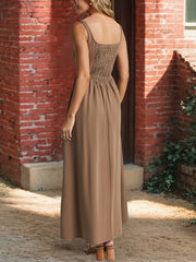 Casual Sleeveless Straight Neck Fit Maxi Dress