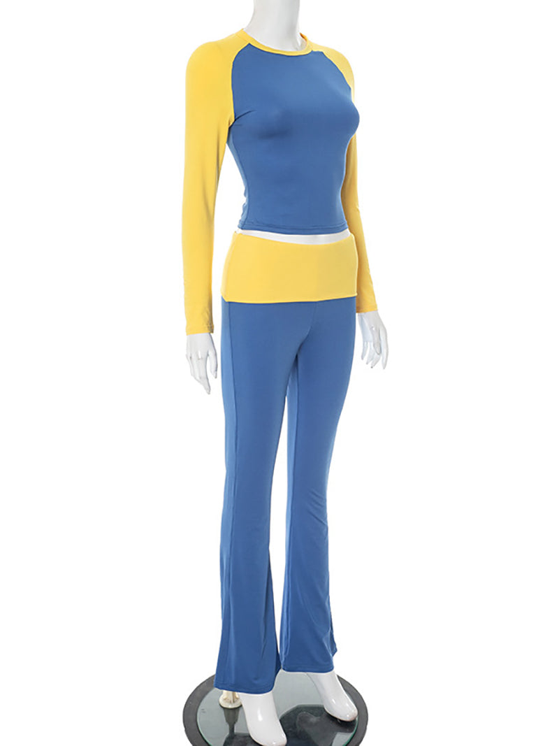 Contrast color Crop Top And Pant Casual Set