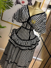 Plaid Ruffle Blouse and Skirt Set