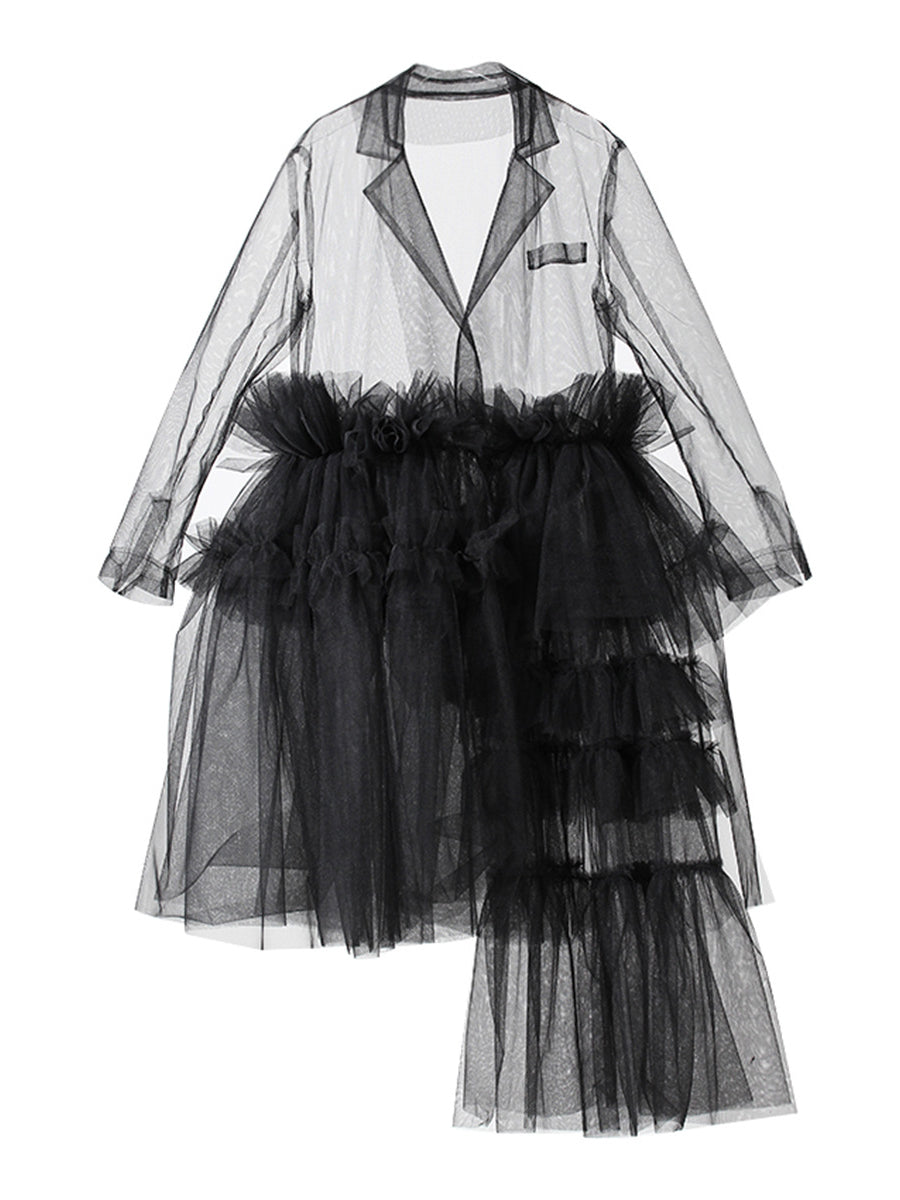 Fashion Irregular See through Tulle Tiered Dress