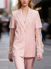 Fashion Patchwork Mesh Sleeve Loose Blazer