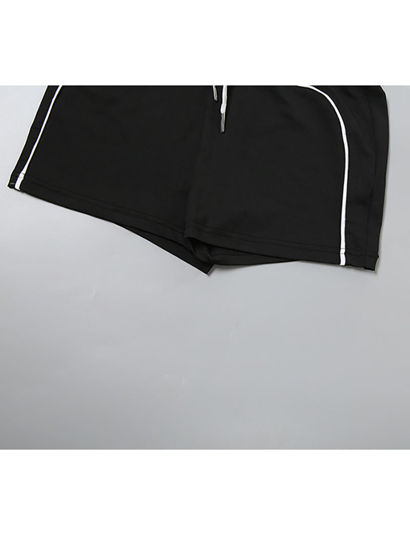 Casual Zipper Cropped Top And Shorts Sporty 2piece Set