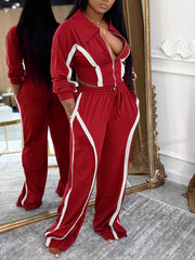 Casual Stripe Long Sleeve Tracksuits Two Piece Set