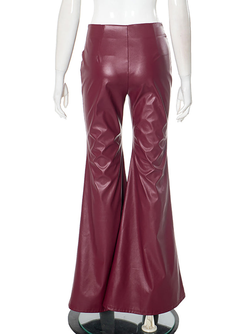 High Waist Faux Leather Flared Trousers