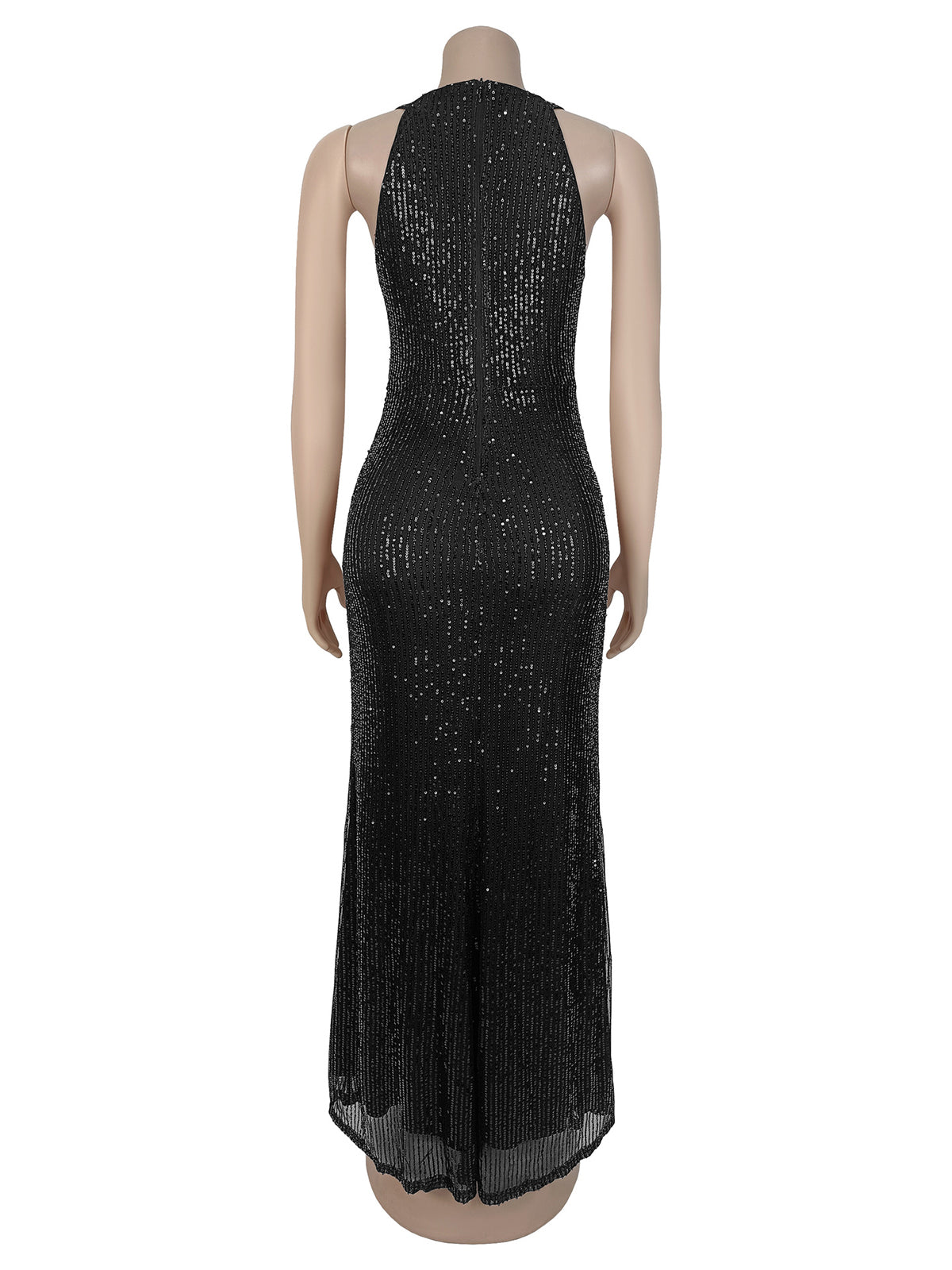 Sexy Sequin Fitted Split Hem Sleeveless Maxi Dress