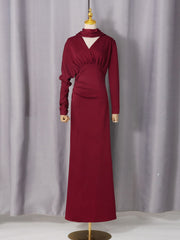 Fashion V Neck Ruched Scarf Maxi Dress