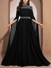 Embellished High Neck Cape Sleeve Maxi Dress