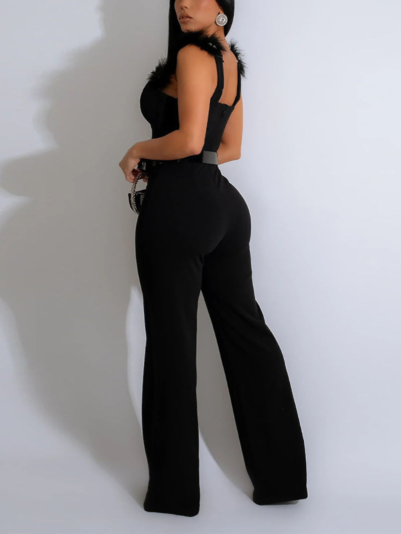 Sexy Feather Spaghetti Strap Jumpsuit