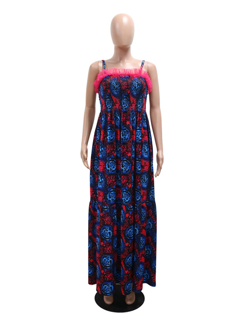 Print Spaghetti Straps Swing Maxi Dress