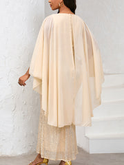 Chiffon Cape Sequin Elegant Party Gown