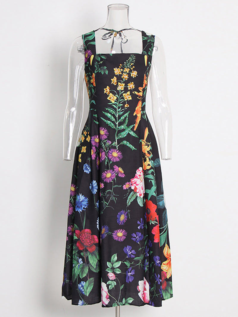 Fashion Print Embroider Slim Midi Dress