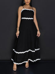 Spaghetti Straps Wave Ribbon Patchwork Maxi Dress