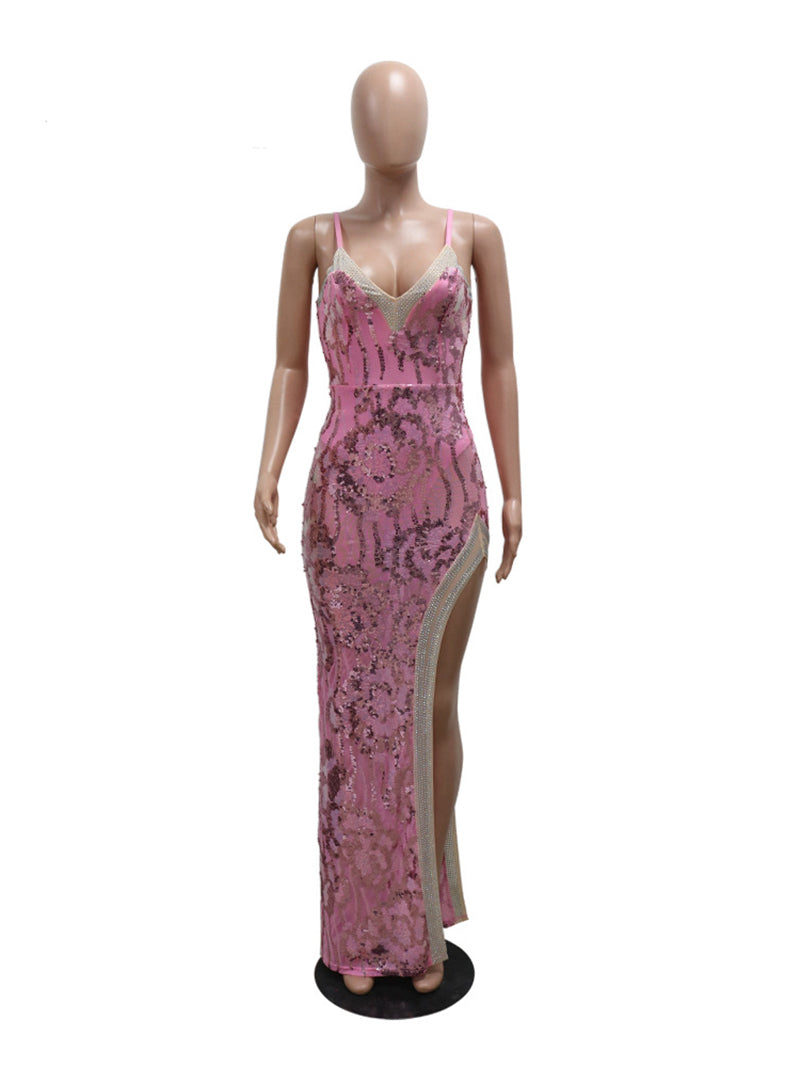 Sexy Irregular Sling Rhinestone Evening Dress