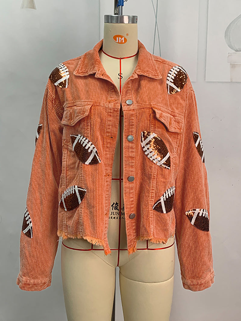 Corduroy Embroidery Rugby Sequin Jacket