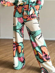 Print Shirt Wide leg Pants Set