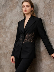 Lace Panel Sculpted Waist Blazer-boutique