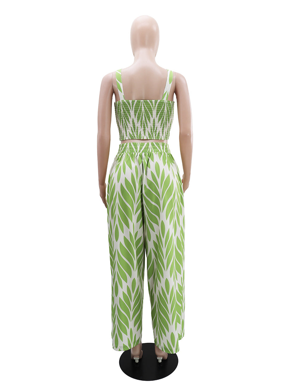 Casual Print Strap Vest Straight Pants Two Piece Set