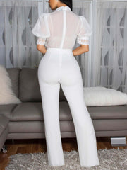 Elegant Lace Patchwork Tied-Neck Jumpsuit