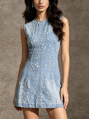 Distressed Sleeveless Denim Mini Dress-boutique