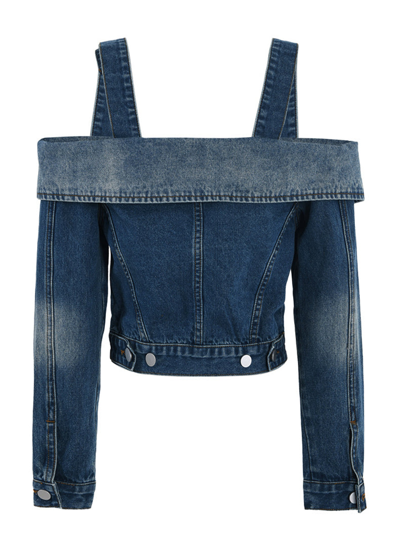 Fashion Off Shoulder Denim Jacket Coat