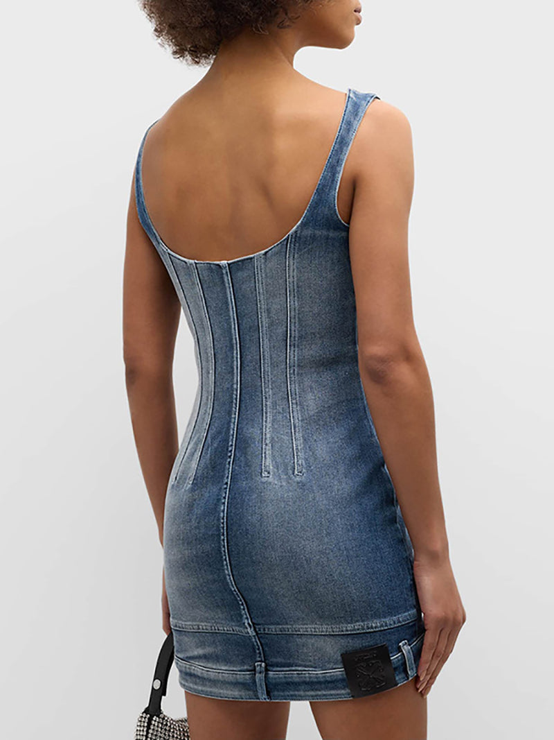 Off-White Upside-Down Denim Bustier Mini Dress