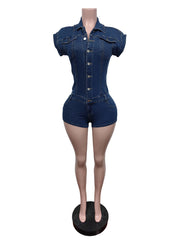 Fashion Turn Down Collar Bodycon Denim Romper