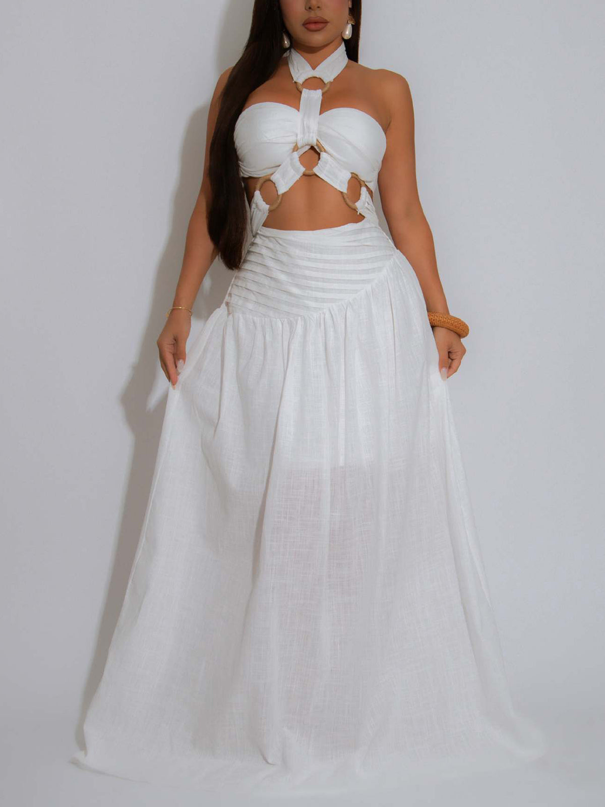 Sexy Backless Bandage Halter Tops and Maxi Skirt Set