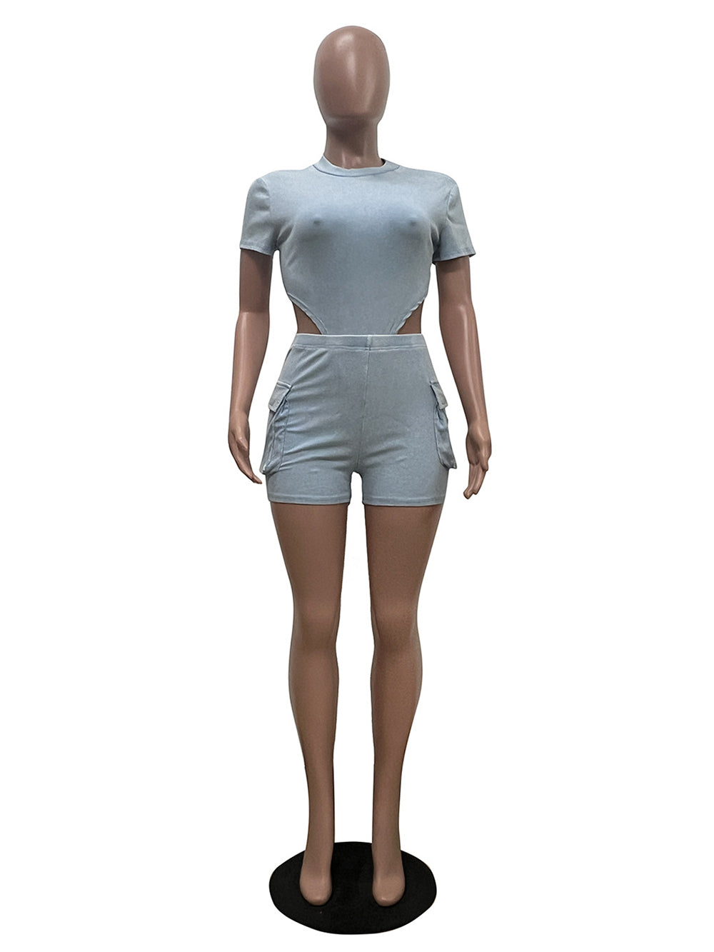 Casual Ribbed Washed Bodysuit and Shorts Set