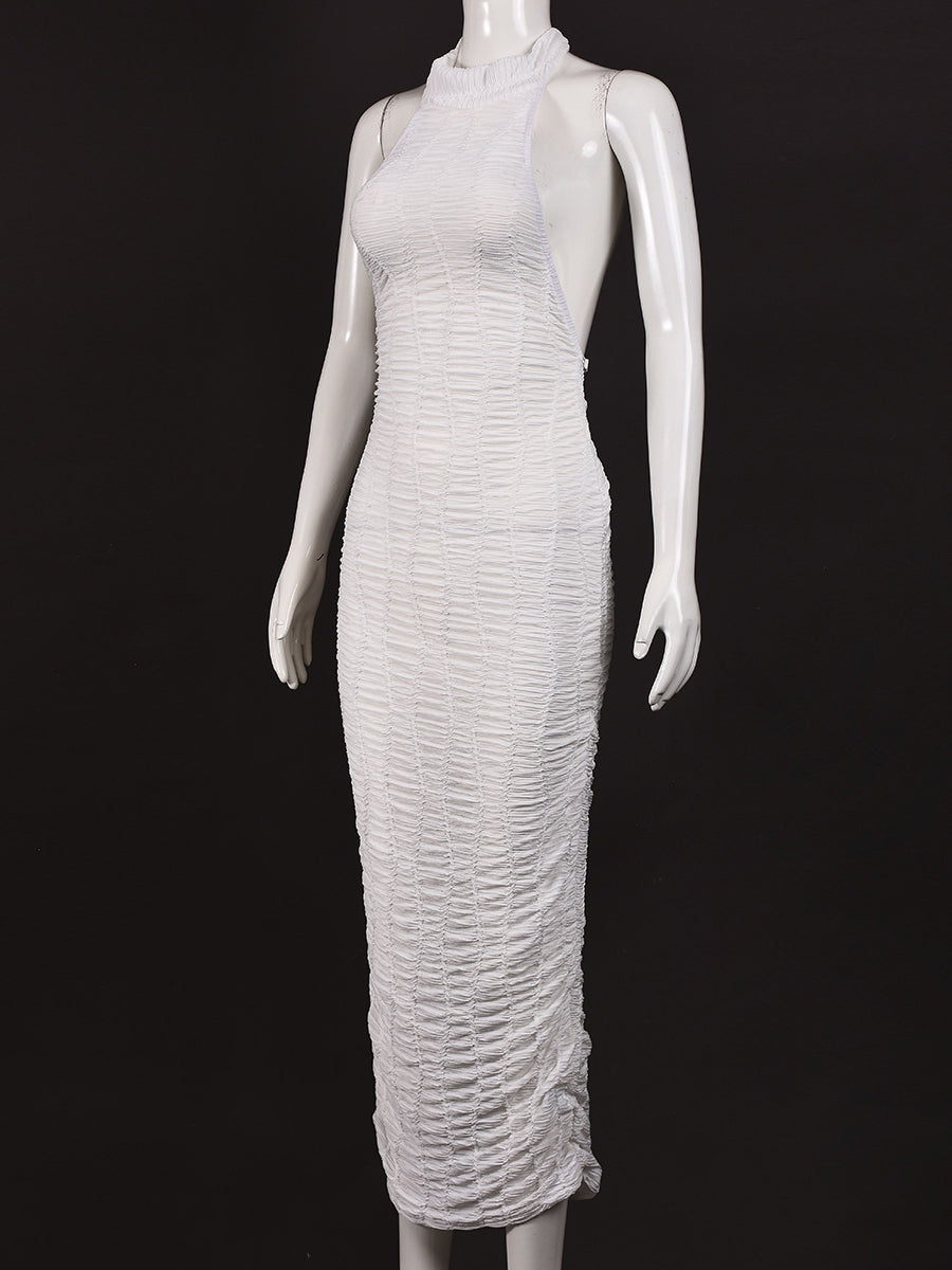Elegant Halter Backless Textured Bodycon Dress
