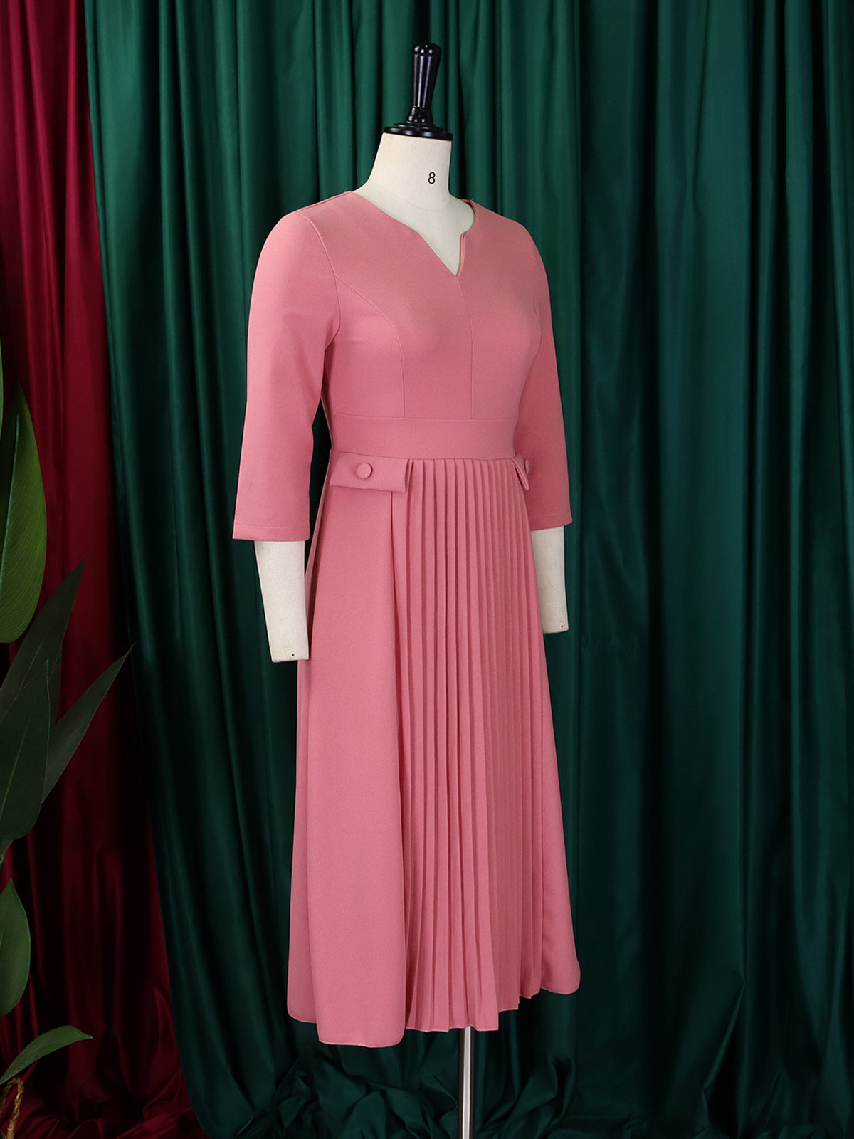 Elegant High Waist Pleated Midi Dress