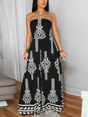 Fashion Print Strapless Slim Wide Leg Jumpsuit