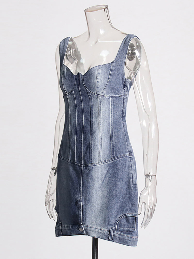 Off-White Upside-Down Denim Bustier Mini Dress