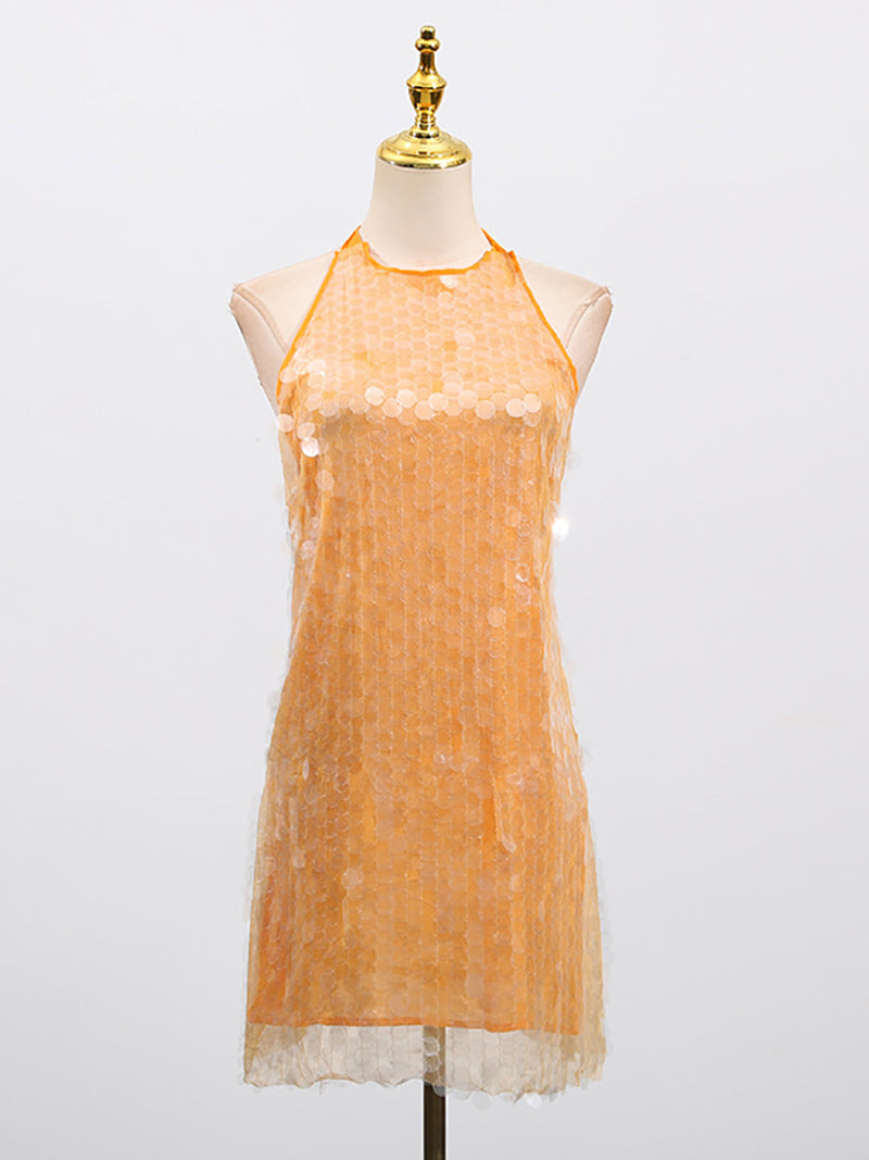 Sexy Halterneck Lace-up Sequined Mini Dress