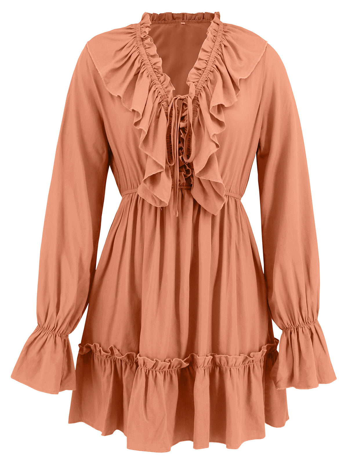 Chic V-Neck Ruffle Long Sleeve Slim Dress