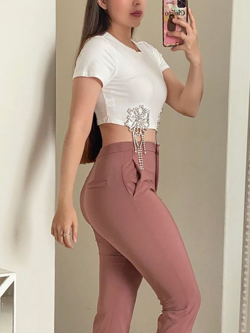 Casual Round Neck Crop T-shirt