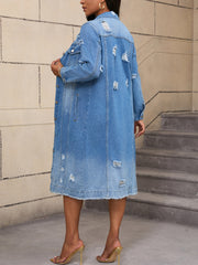 Loose Ripped Denim Long Jacket Coat