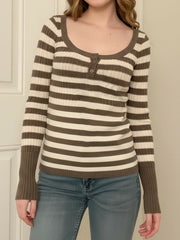 Vintage Ribbed Knit Striped Slim Sweater