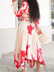 Casual Floral Print Long Sleeve Irregular Hem Maxi Dres