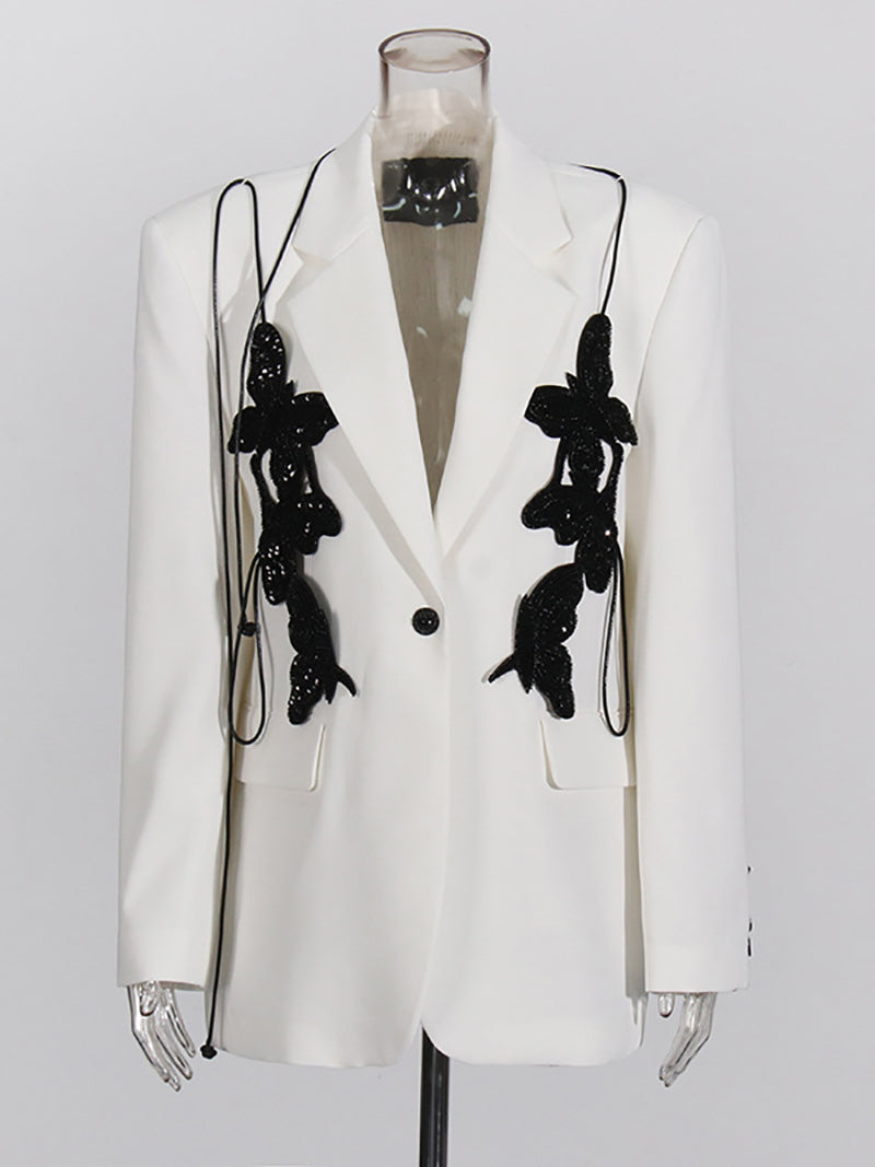 Fashion Sequin Bow Floral Applique Blazer