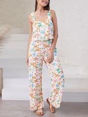 Fashion Suspenders Print Wide-leg Jumpsuit