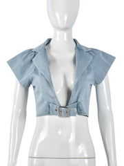 Fashion Cropped Cardigan Denim Waistcoat