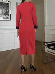 Square Neck Long Sleeve Office Midi Dress