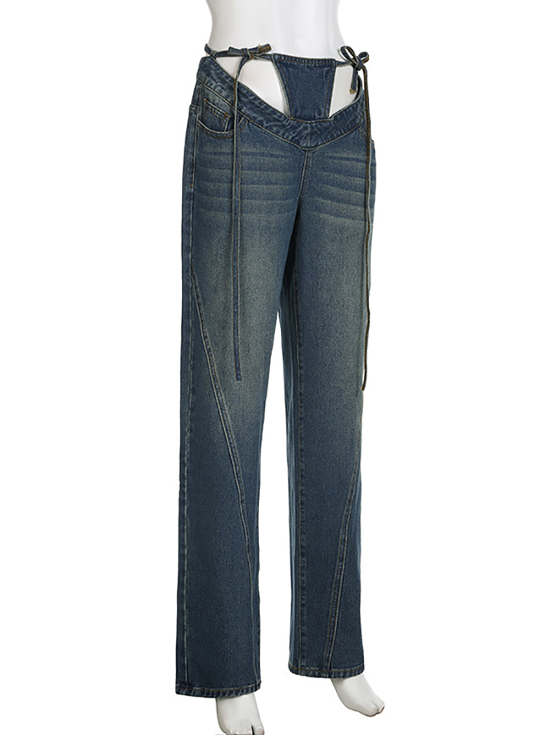 Fashion Hollow out Straight Jeans