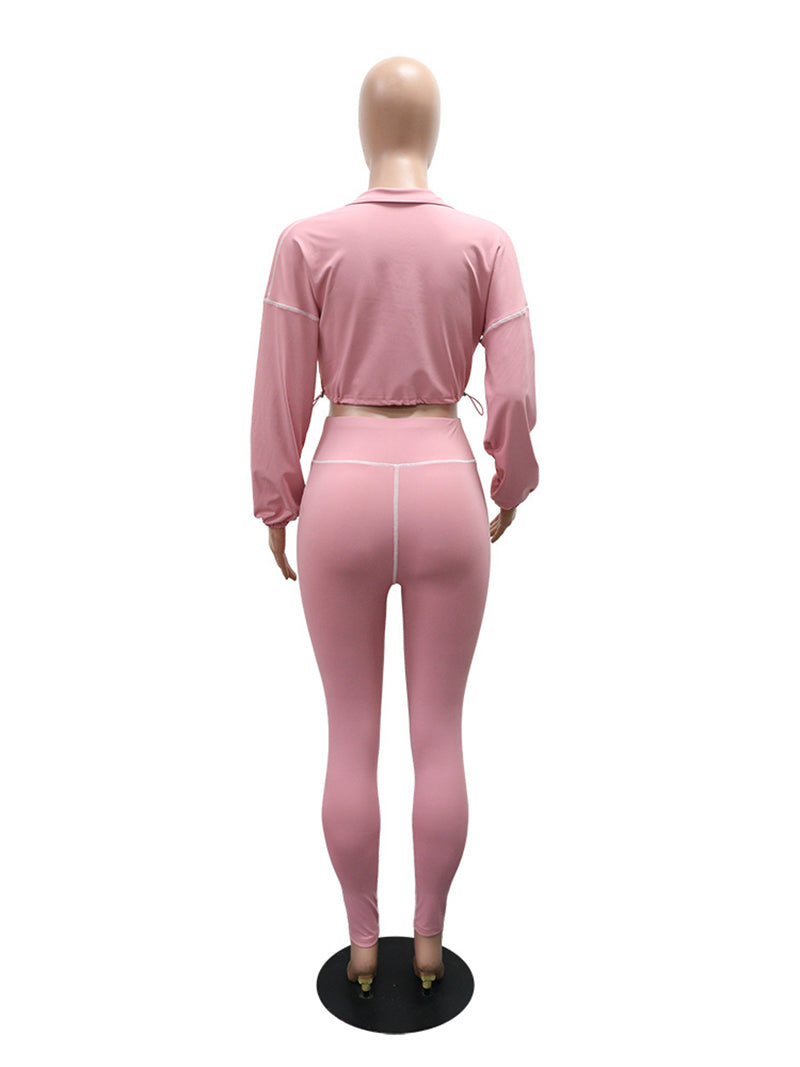 Casual Cropped Jacket Skinny Pants Two Piece Set