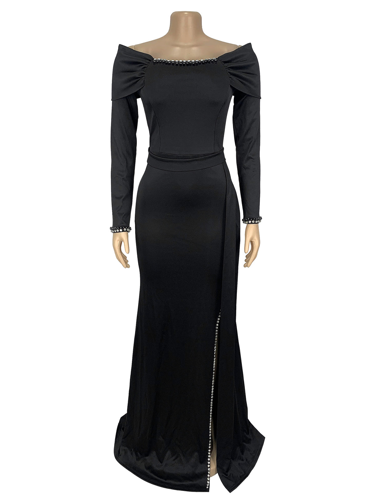 Elegant Long Sleeve Slim Slit Evening Gowns