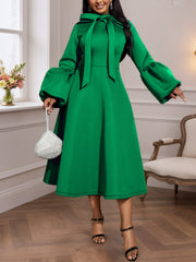 Fashion Bow Neck Puff Sleeve A-line Dress