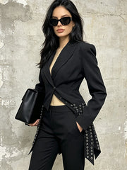Eyelet Fringe Hem Fitted Blazer-boutique