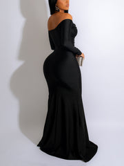 Sexy Backless Off the Shoulder Slit Evening Dress