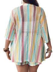 Casual Striped Crochet Top Shorts Two Piece Set