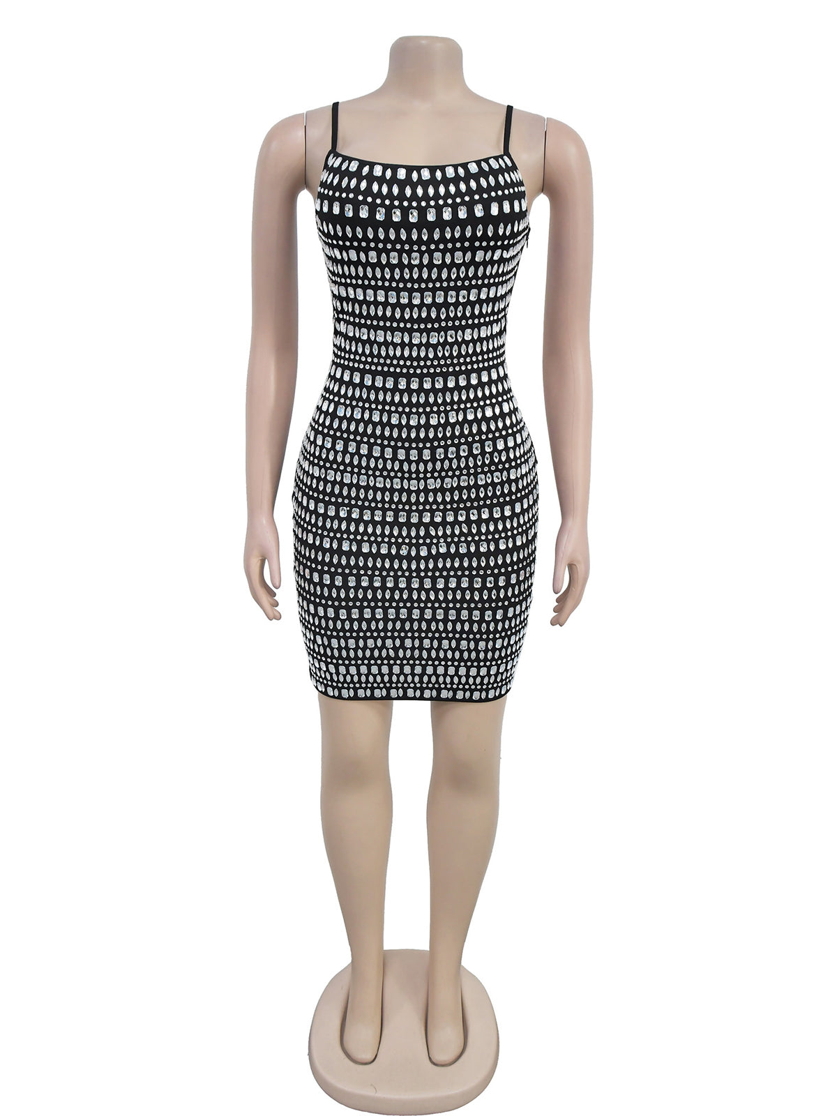 Spaghetti Strap Rhinestones Bodycon Cocktail Dress